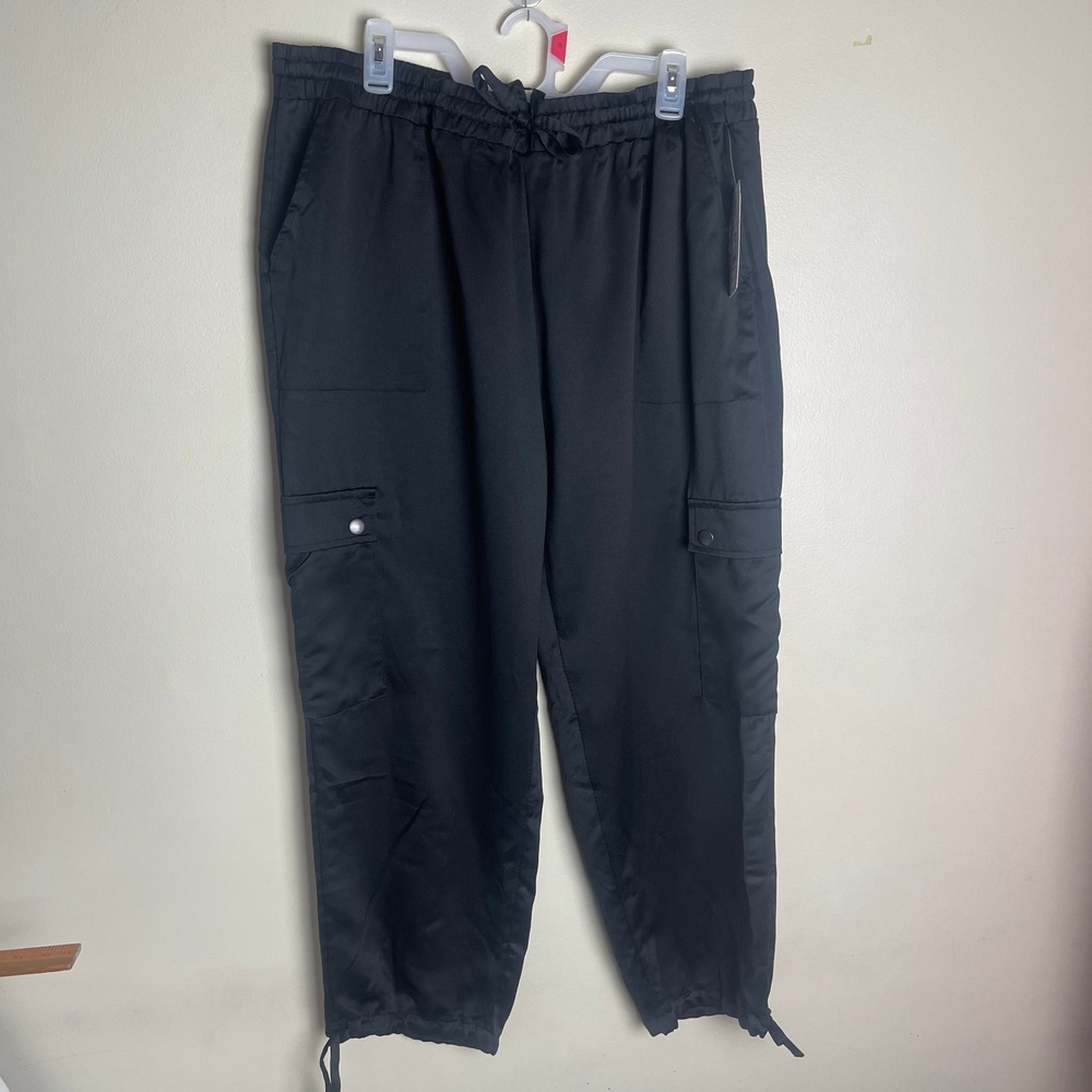 Time and Tru Womens‎ Black Satin Cargo Pants Lightweight Plus Size XXXL